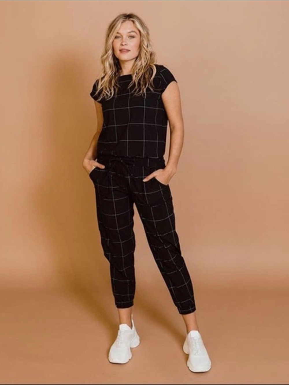 Albion Fit Jumpsuit in Black/White Windowpane